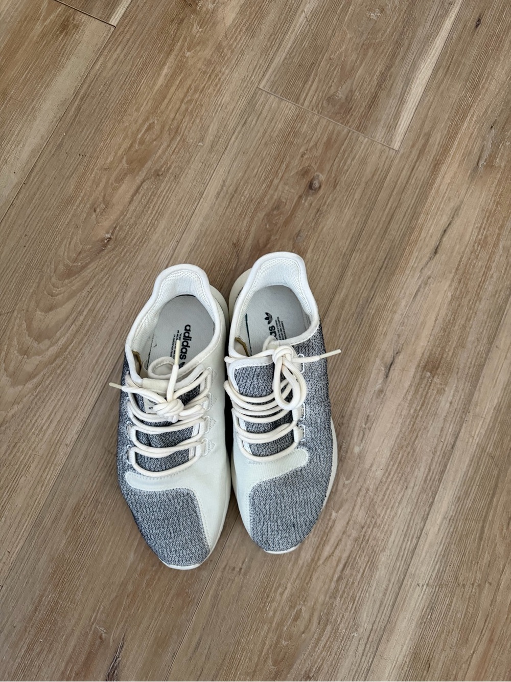 adidas Women’s White and Gray Knit Lace-Up Sneakers